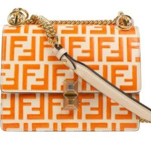 Fendi Kan I White/Orange Ff Chain Strap Small White Leather Shoulder Bag